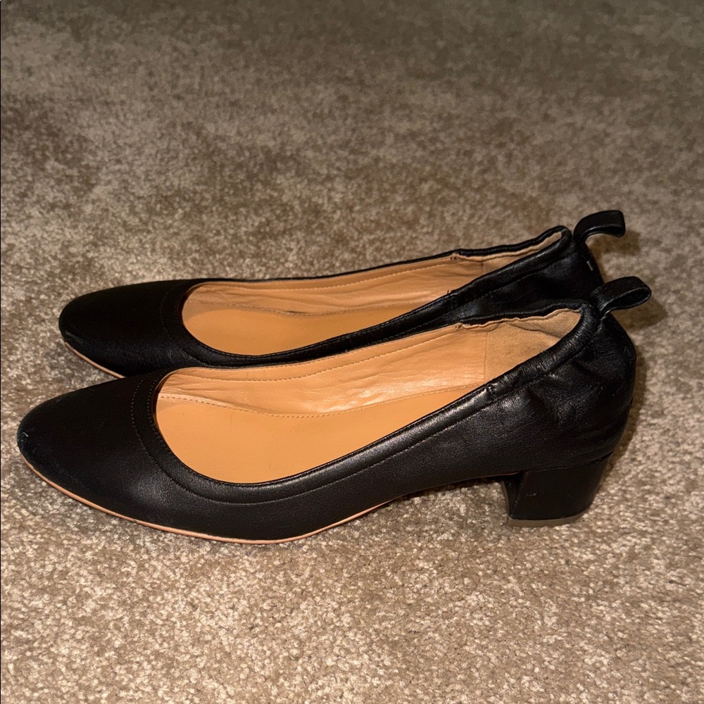 J. Crew Black Leather Low Block Heel Ballet Pumps - size 7 - Picture 3 of 7